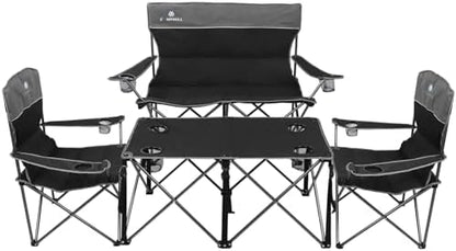 Camping Chair Set of 3, Outdoor Folding Camping Chairs for Heavy People with Cup Holder & Carry Bag,Collapsible Chair Include One Sofa Chair and Two Single Chair,Support up to 500lbs