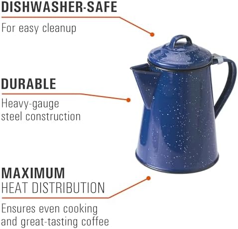 GSI Outdoors Enamel Coffee Pot to Store Hot Coffee, Tea for Camping & Farmhouse - 8 Cup