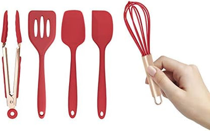 COOK WITH COLOR Silicone Cooking Utensils, Kitchen Utensil Set, Easy to Clean Silicone Kitchen Utensils, Cooking Utensils for Nonstick Cookware, Kitchen Gadgets Set, Mini, Red