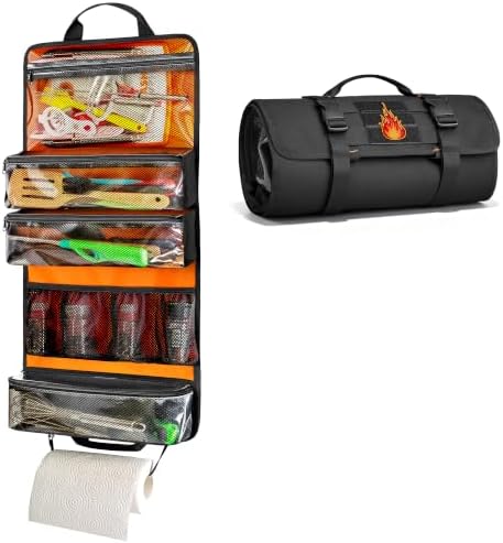 HODRANT Camping Roll Bag, Hanging Camp Kitchen Organizer with Multi Pockets