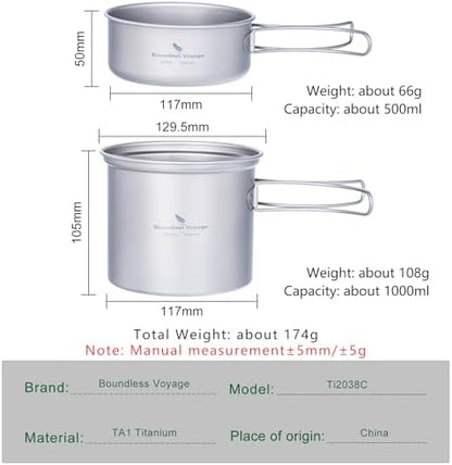 iBasingo Titanium Camping Cookware Ultralight Backpacking Pot Pan Set