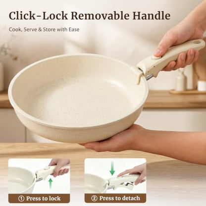 YASHE 21Pcs Nonstick Pots and Pans Set with Detachable Handles, Oven Safe