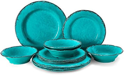 LEHAHA 12 Piece Vintage Melamine Dinnerware Sets, Farmhouse Plates and Bowl