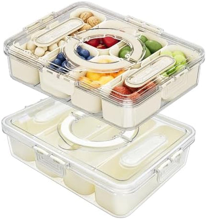 2 Pack Divided Serving Tray with lid and Handle, 8 & 4 Compartments