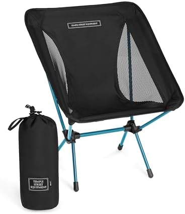 TSE LC100 Compact Camping Chair, 2lbs Super Lightweight Outdoor Folding Chair, Portable for Hiking, Beach, Festivals, Urban Use or Garden Relaxation, Black/Blue