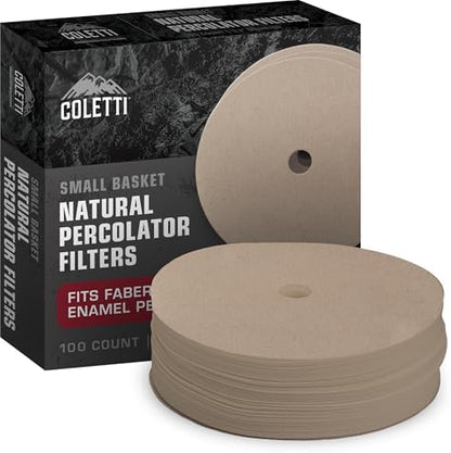 COLETTI Percolator Coffee Pot Filters – Camping Coffee Filter – Disc Coffee Filters For Percolators (Unbleached Paper, 3.3")
