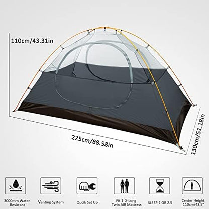 Bessport Camping Tent 1/2 Person Tent Waterproof Two Doors Backpacking Tent Easy Setup Lightweight for Outdoor, Hiking Mountaineering Travel