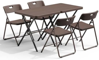 2 Pack Folding Table and 4 Pack Folding Chair, No Assembly Portable Folding Table and Chairs Set, Heavy Duty Event Foldable Table and Chairs Set for Outdoor, Camping, Picnic, Dining, Indoor(Brown)