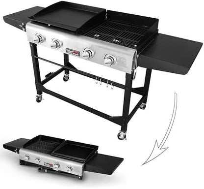 Royal Gourmet Portable Propane Gas Grill and Griddle Combo with Side Table
