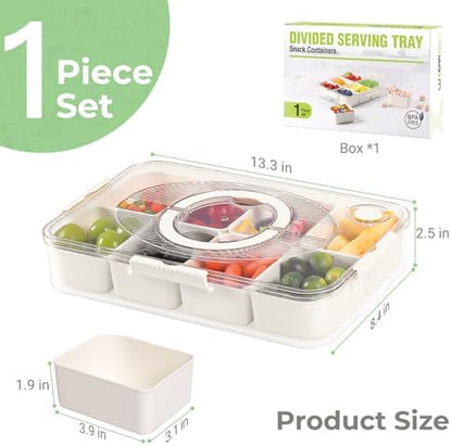 LUXEAR Divided Serving Tray with Lid and Handle Snack Box Charcuterie Container Dishwasher Safe 8 Compartment Snack Platters Portable Clear Organizer for Fruits, Candy, Snacks, Picnic, Travel