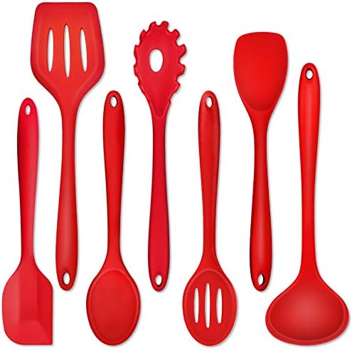 P&P CHEF Red Kitchen Utensils, Silicone Cooking Utensil Set of 7