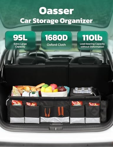 Oasser Trunk Organizer 95L with 20L Removable Cooler Bag for SUV