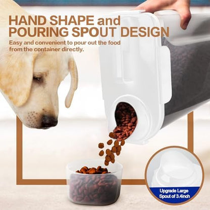 TIOVERY Dog Food Storage Container, 5-7 Lbs Airtight Pet Food Container, Cat food Container Dispenser with Portable Handle, Pouring Spout and Measuring Cup for Dogs Cats 2Pack White/6Qt