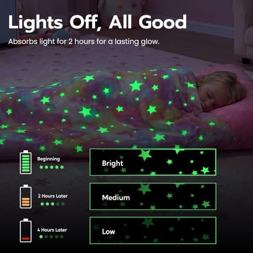 JOIEDOMI Toddler Sleeping Bag for Kids 66''x33'' Glow in The Dark Kids Sleeping Bag with Pillow for Boys and Girls Ages 3+ Soft Flannel Toddler Nap Mat for Preschool Daycare Sleepover
