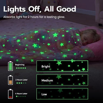 JOIEDOMI Toddler Sleeping Bag for Kids 66''x33'' Glow in The Dark Kids Sleeping Bag with Pillow for Boys and Girls Ages 3+ Soft Flannel Toddler Nap Mat for Preschool Daycare Sleepover