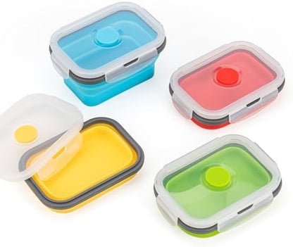 Collapsible Food Storage Containers with Airtight Lid, 11.8 oz, Small Kitchen Stacking Silicone Collapsible Meal Prep Container Set for Leftover, Microwave Freezer Dishwasher Safe, 4 Colors, Set of 4