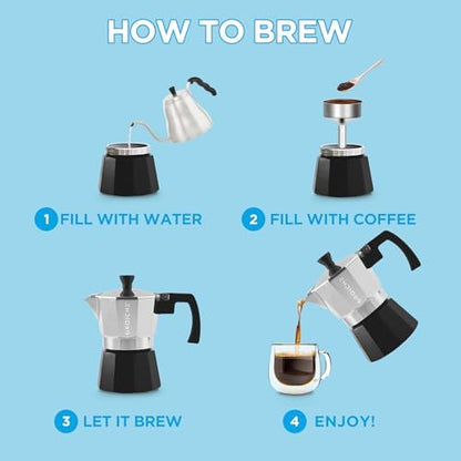 GROSCHE Milano Stovetop Espresso Maker Moka Pot 3 espresso Cup Tuxedo Black