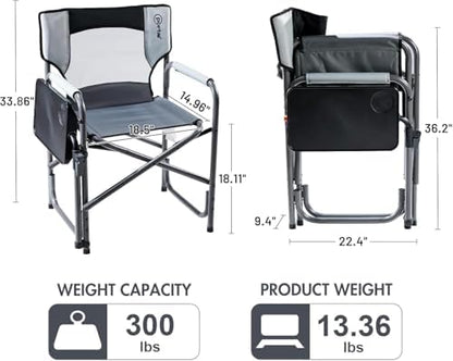 Portal Director Camping Chair with 2-Way Rotating Side Table, 300 lb, Gray