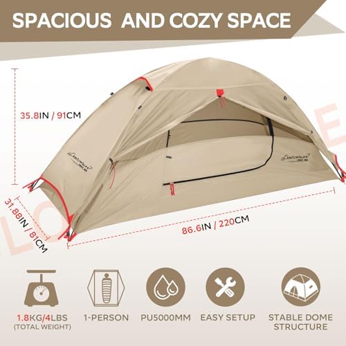 Clostnature 1/2/3/4 Person Lightweight Backpacking Tent, Easy Setup Tent