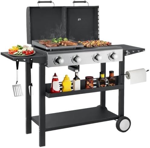 SKOK 4 Burner 3-in-1 Charcoal/Gas/Griddle Combo Outdoor Grill