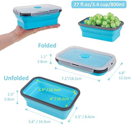 Collapsible Food Storage Containers with Airtight Lid, 27 oz, Kitchen Stacking Silicone Collapsible Meal Prep Container Set for Leftover, Microwave Freezer Dishwasher Safe, 4 Colors, Set of 4