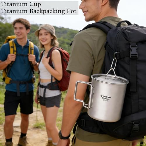 TOMSHOO 450ml/15oz Titanium Mug Camping Titanium Pot with Lid