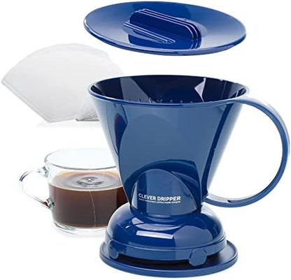 Clever Coffee Dripper | Large 18 oz | Royal Blue | BPA-Free | 100 Filters