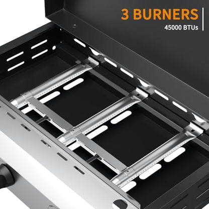 3 Burner BBQ Gas Griddle with Hood, 25.6 Inch Flat Top Grill, Silver