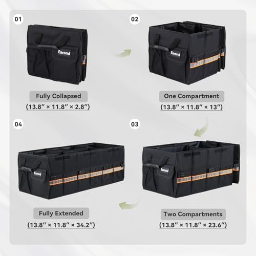 Car Trunk Organizer with Lid,Collapsible Car Storage Organizer with Multi Compartments and Securing Straps for SUV,Sedan,Jeep-Black