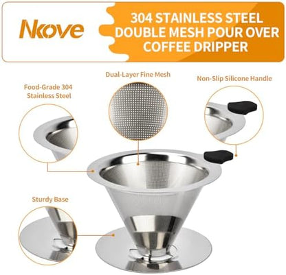 NKOVE Pour Over Coffee Dripper Stainless Steel Reusable Filter Coffee Maker (Pack of 2)