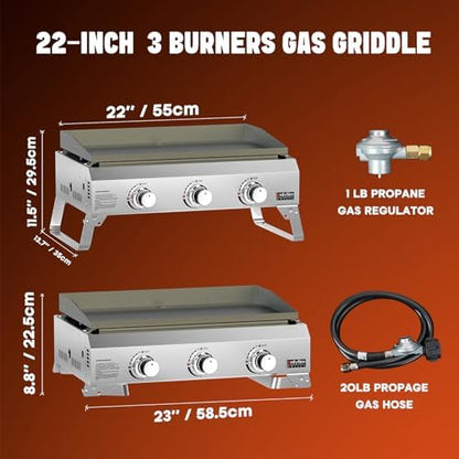 ONLYFIRE GRILLS Tabletop Gas Griddle 3 Burners, Propane Gas Stove, GS311