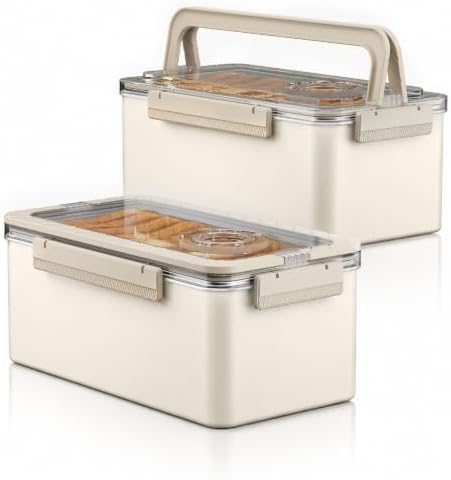 QCQHDU Bread Box, Stainless Steel Corner Bread Box Container, Beige, 2 Pack