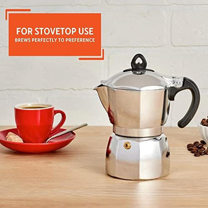 Imusa 6 Cup Stovetop Espresso Maker with Heart Shaped Knob, Silver (Pack of 2)