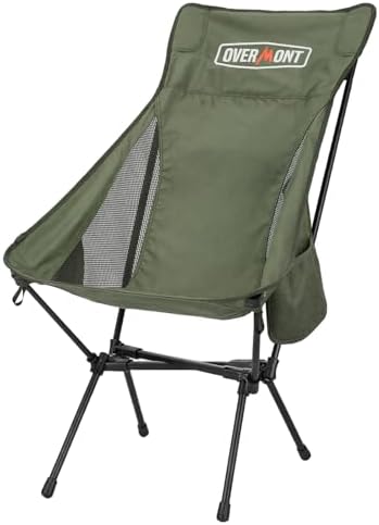 Overmont Portable High-Back Camping Chair - 440LBS Support Oversized Lightweight Folding Backpacking Chair for Adults - Compact with Detachable Pillow for Outdoor Travel Hiking Beach Fishing