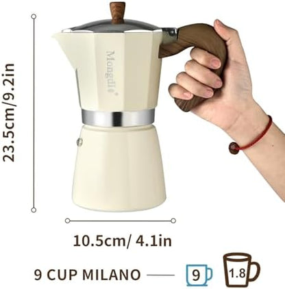Mongdio Stovetop Espresso Maker Moka Pot, Cuban Coffee Maker Stove top coffee maker Moka Italian Espresso Greca Coffee Maker Brewer Percolator, 9 Espresso Cups, 15 oz - White