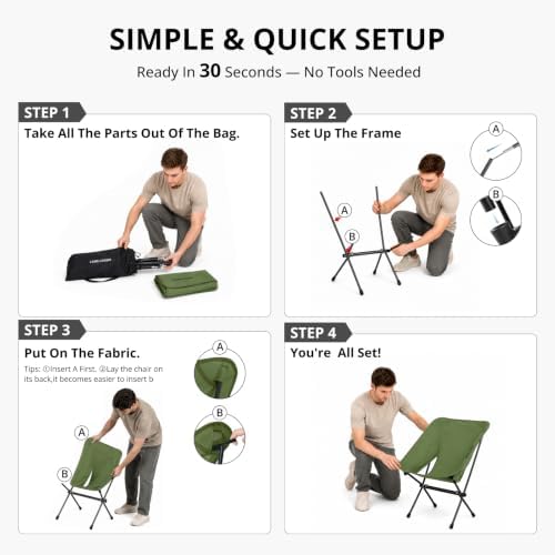 CAMEL CROWN Portable Camping Chair Lightweight Compact Folding Chair Mesh for Outdoor Camp Travel Beach Picnic Festival Hiking Backpacking (Green-1, 1 Pack)