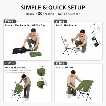 CAMEL CROWN Portable Camping Chair Lightweight Compact Folding Chair Mesh for Outdoor Camp Travel Beach Picnic Festival Hiking Backpacking (Green-1, 1 Pack)