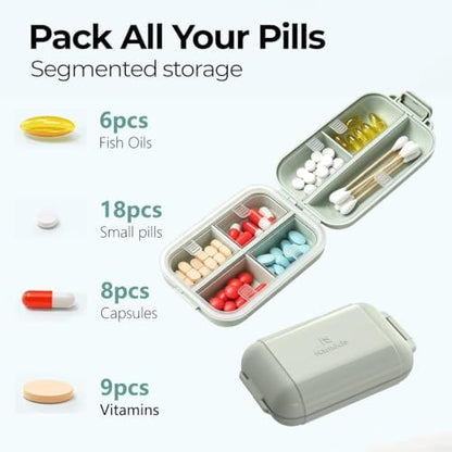 7 Compartments Travel Pill Organizer, Foldable Portable Airtight Pill Box
