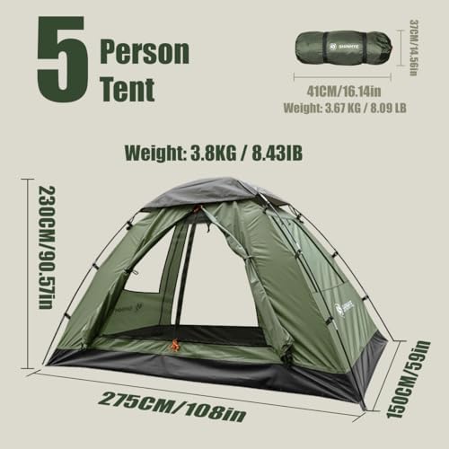 Backpacking Tent for Camping 1-5 Person Hiking Ultralight Tent for Waterproof Windproof Outdoor Two Doors Tents Easy Quick Setup Lightweight Instant Tents
