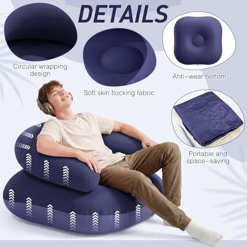 Novabright 2 Pcs Inflatable Chairs for Adults Blow Up Games Chairs Folding Portable Flocking Inflatable Sofa for Living Room Learning Camping Party (Navy Blue)