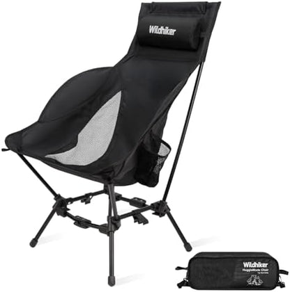 Wildhiker HuggleMode High Back Folding Camping Chair, 2 Seat Heights -Black