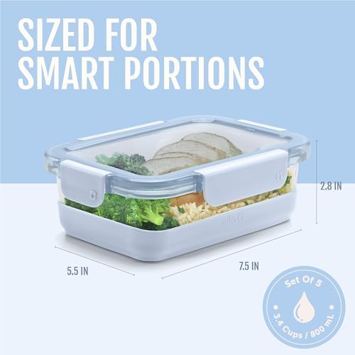 Ello Duraglass Refresh 3.4 Cup Meal Prep Containers, 10 Pc, Halogen Blue