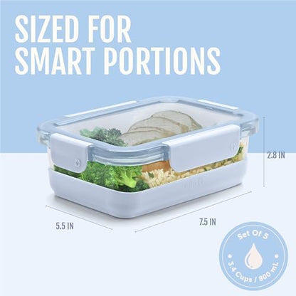 Ello Duraglass Refresh 3.4 Cup Meal Prep Containers, 10 Pc, Halogen Blue