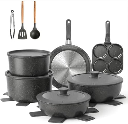 YASHE 20Pcs Nonstick Cookware Set with Detachable Handles, Oven Safe