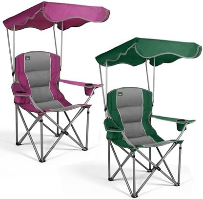 Northroad 2 Pack Folding Camping Chairs with Canopy Shade, Beach Chair with Cup Holders, Phone Holder, Armrests & Carry Bag for Outdoors Travel Sports Fishing, Purple & Green