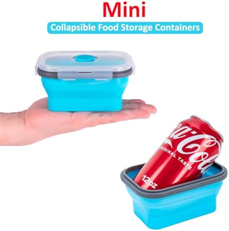 Collapsible Food Storage Containers with Lids & Vent, 11.8 oz, Kitchen Stacking Silicone Collapsible Meal Prep Container Set for Leftover, Microwave Freezer Dishwasher Safe, Blue Small 4 Pack