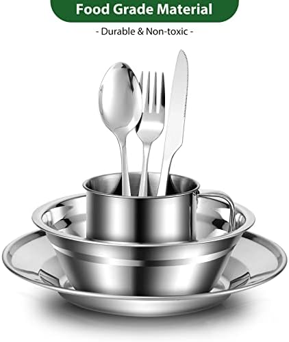Odoland 29pcs Stainless Steel Utensils Camping Mess Kits for 4 Person