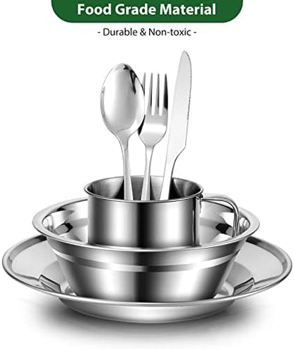 Odoland 29pcs Stainless Steel Utensils Camping Mess Kits for 4 Person