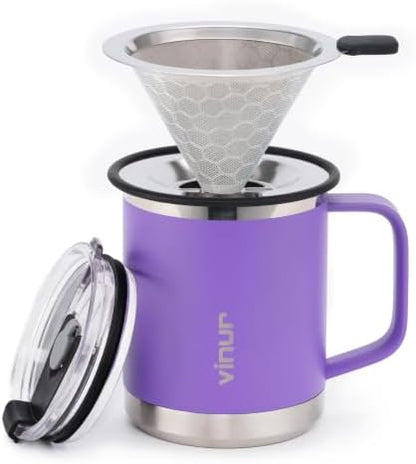 Pour Over Coffee Maker-12 oz Insulated Mug with Stainless Steel Filter