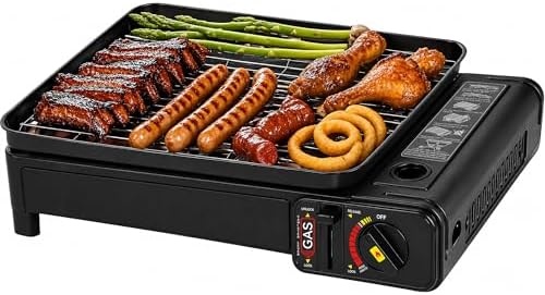 Portable Butane Stove Dual Fuel Gas BBQ Grill with Case & Stainless Grate